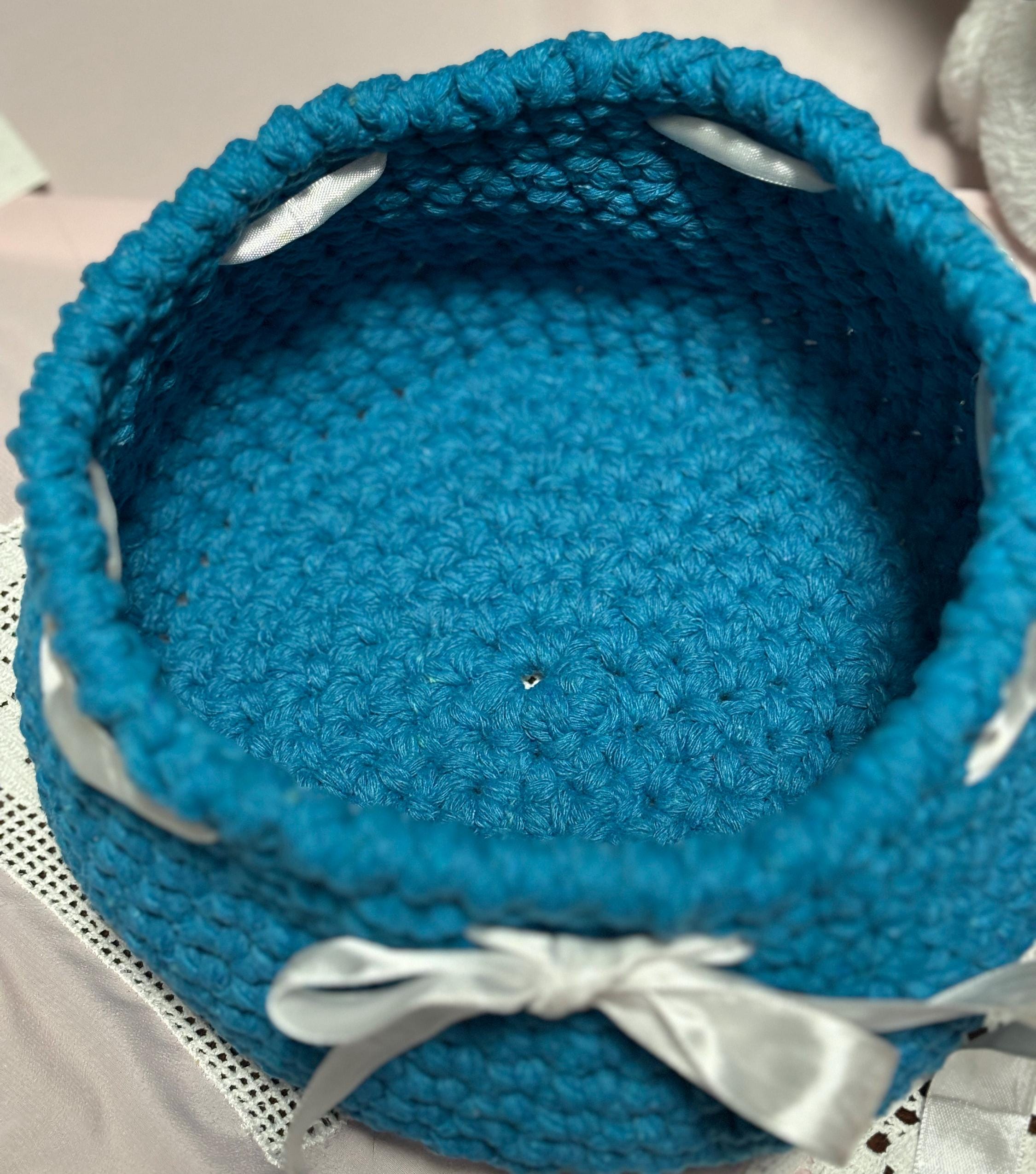 Crochet Basket with White Bow: Macrame Cord Basket