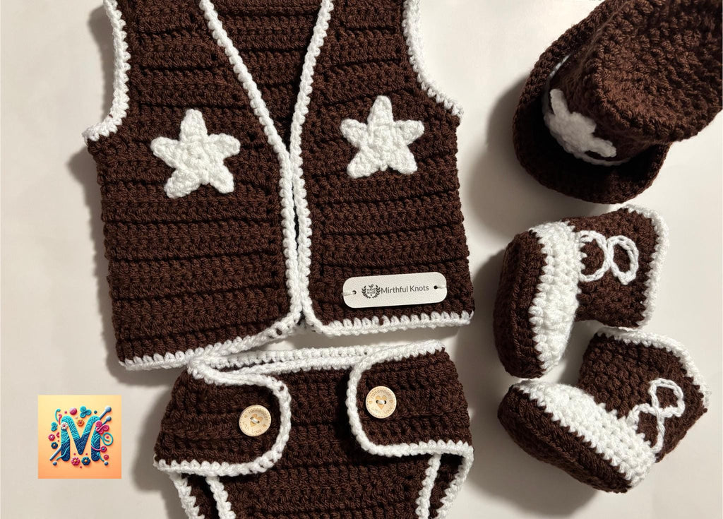 Crochet cowboy baby set.