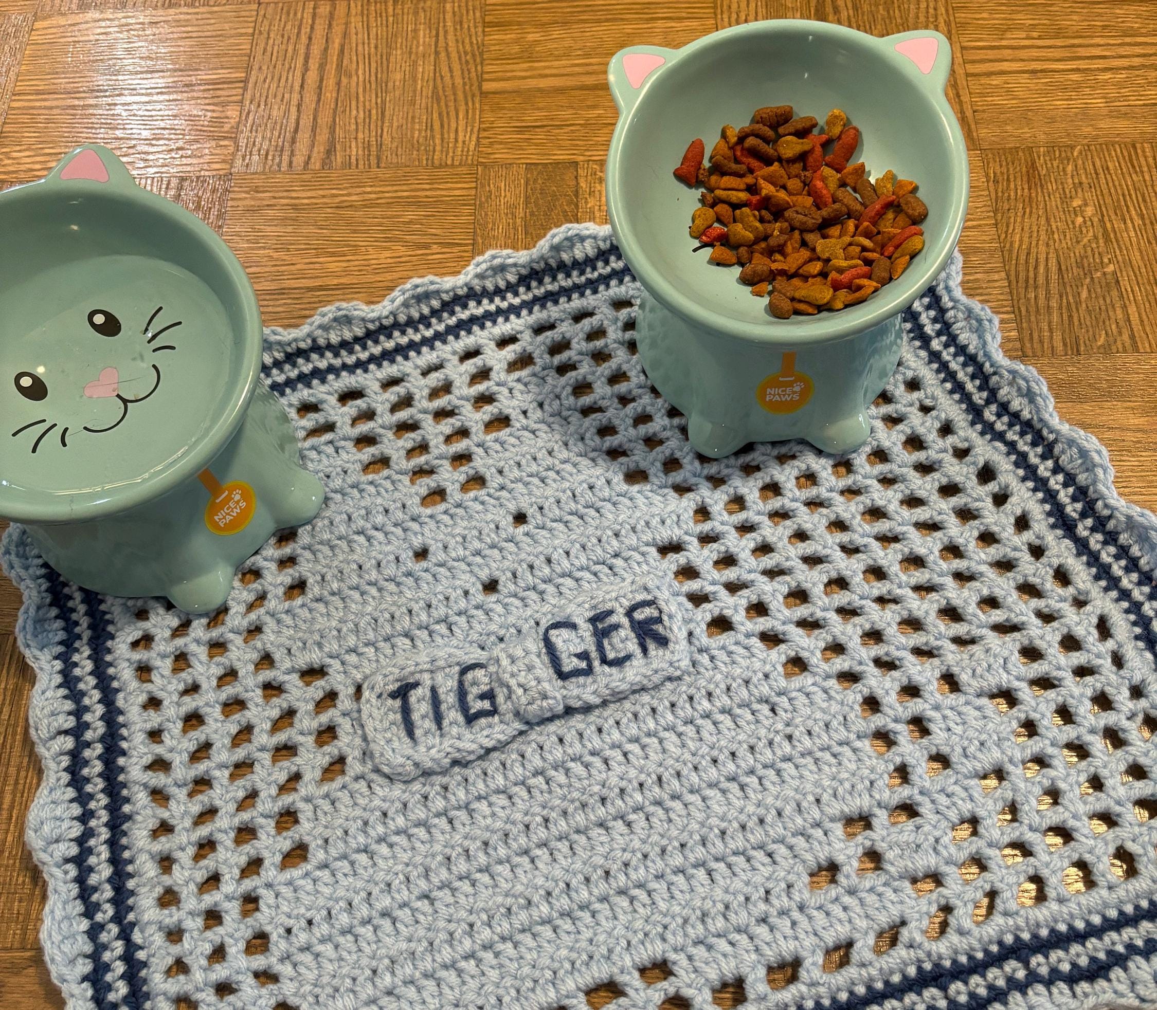 Crochet pet blanket.