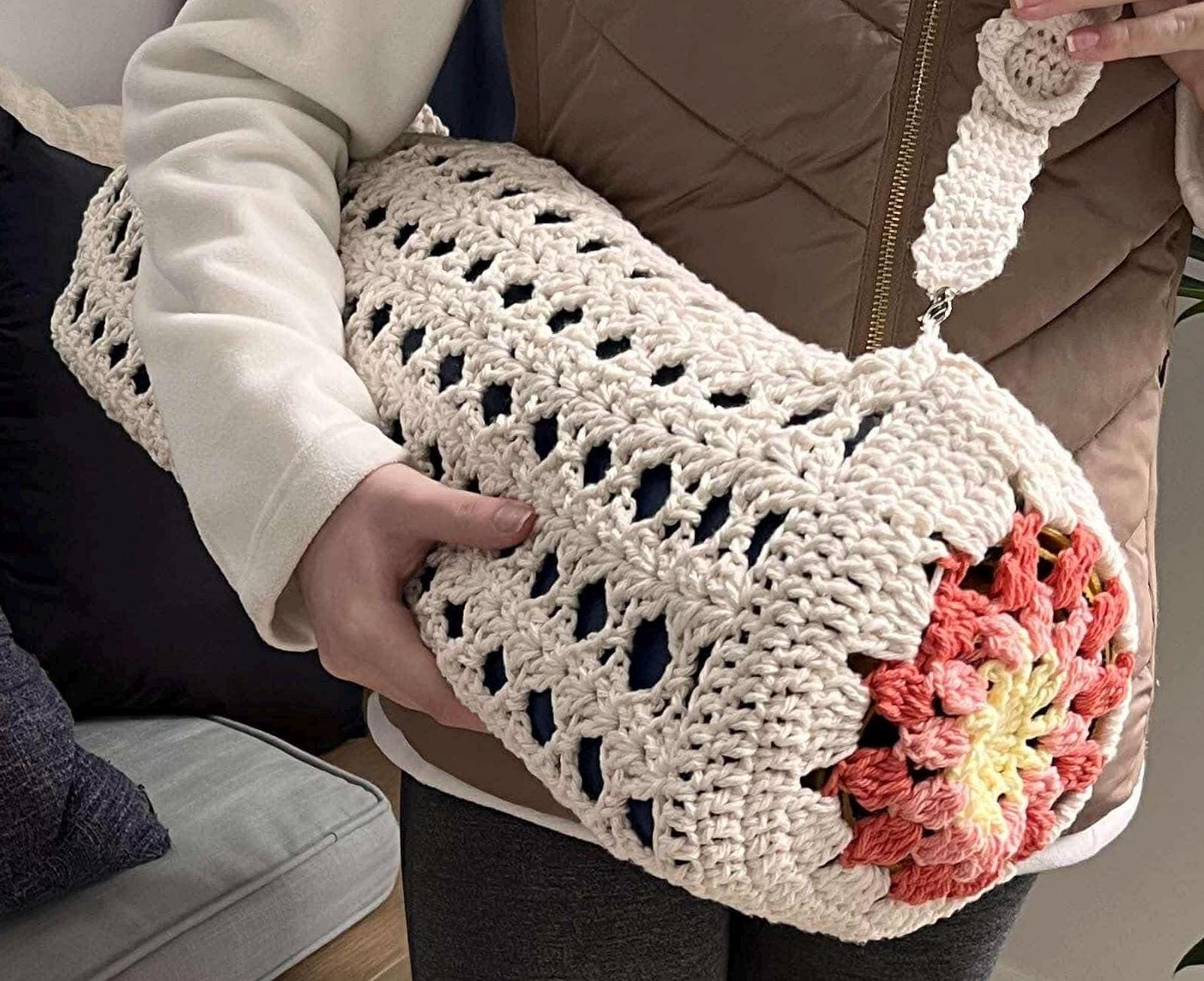 Crochet yoga mat bag.