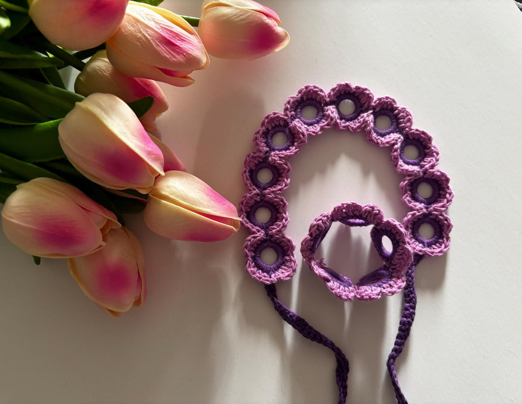 Crochet headband and bracelet set.