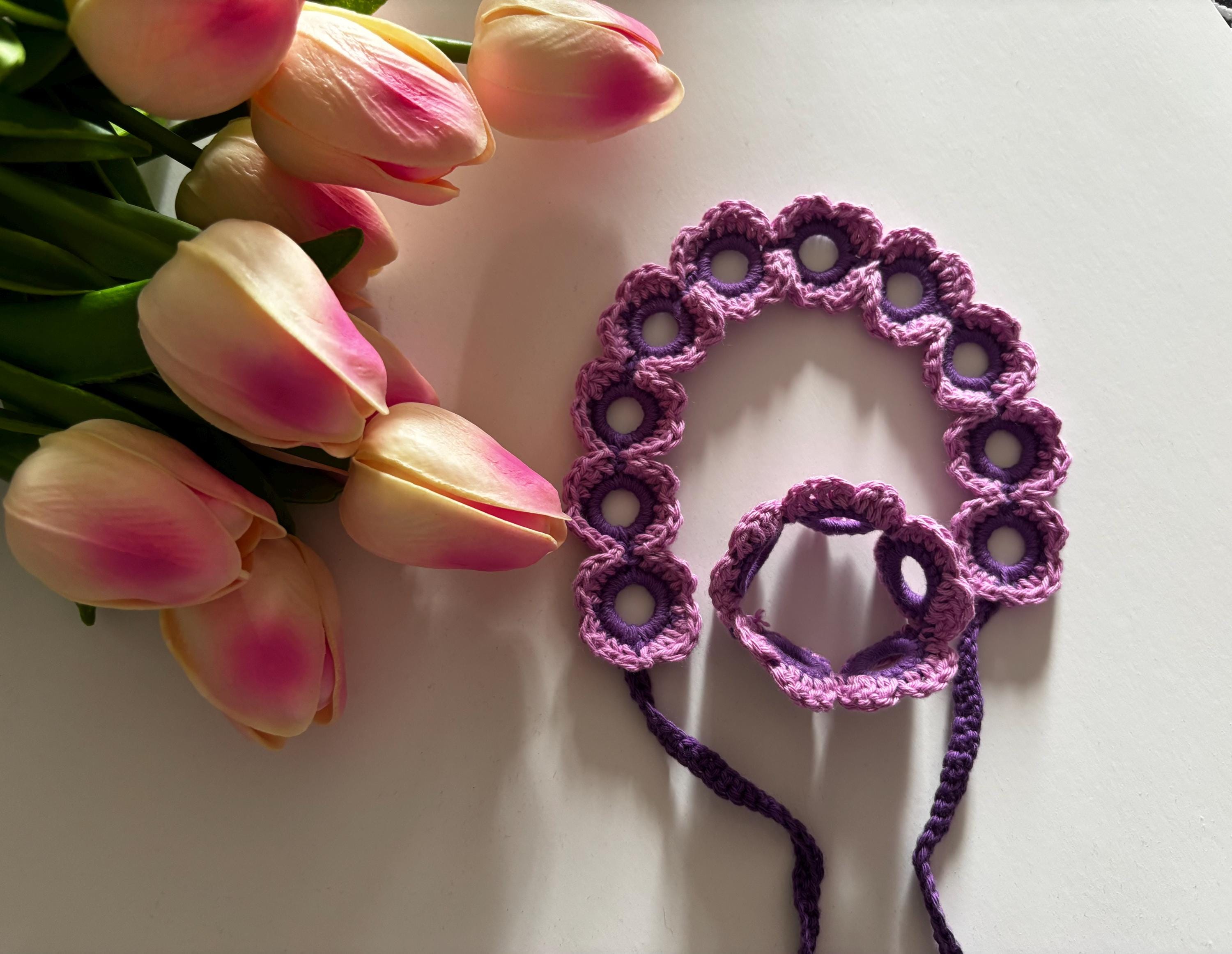 Crochet headband and bracelet set.