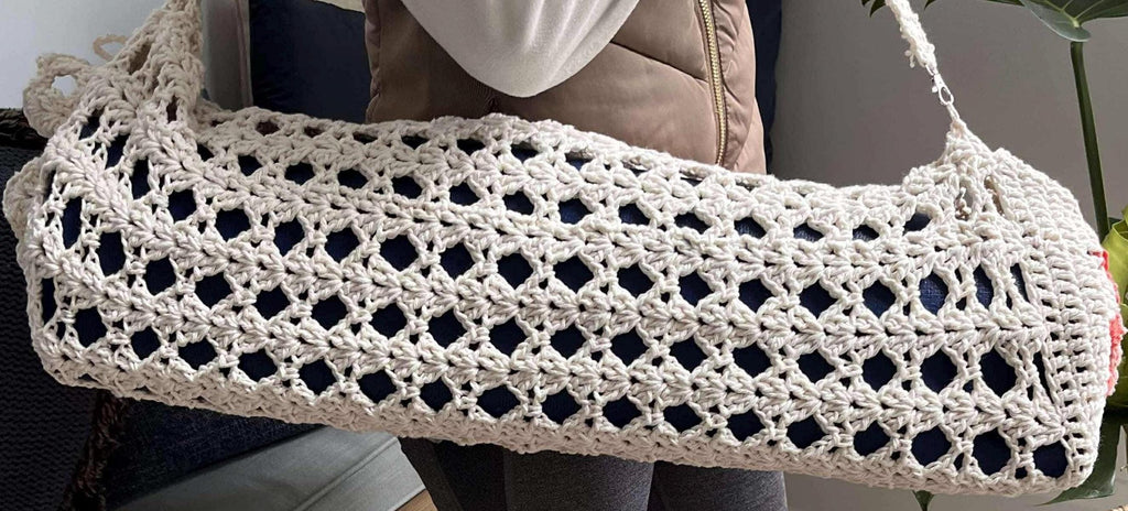 Crochet yoga mat bag.