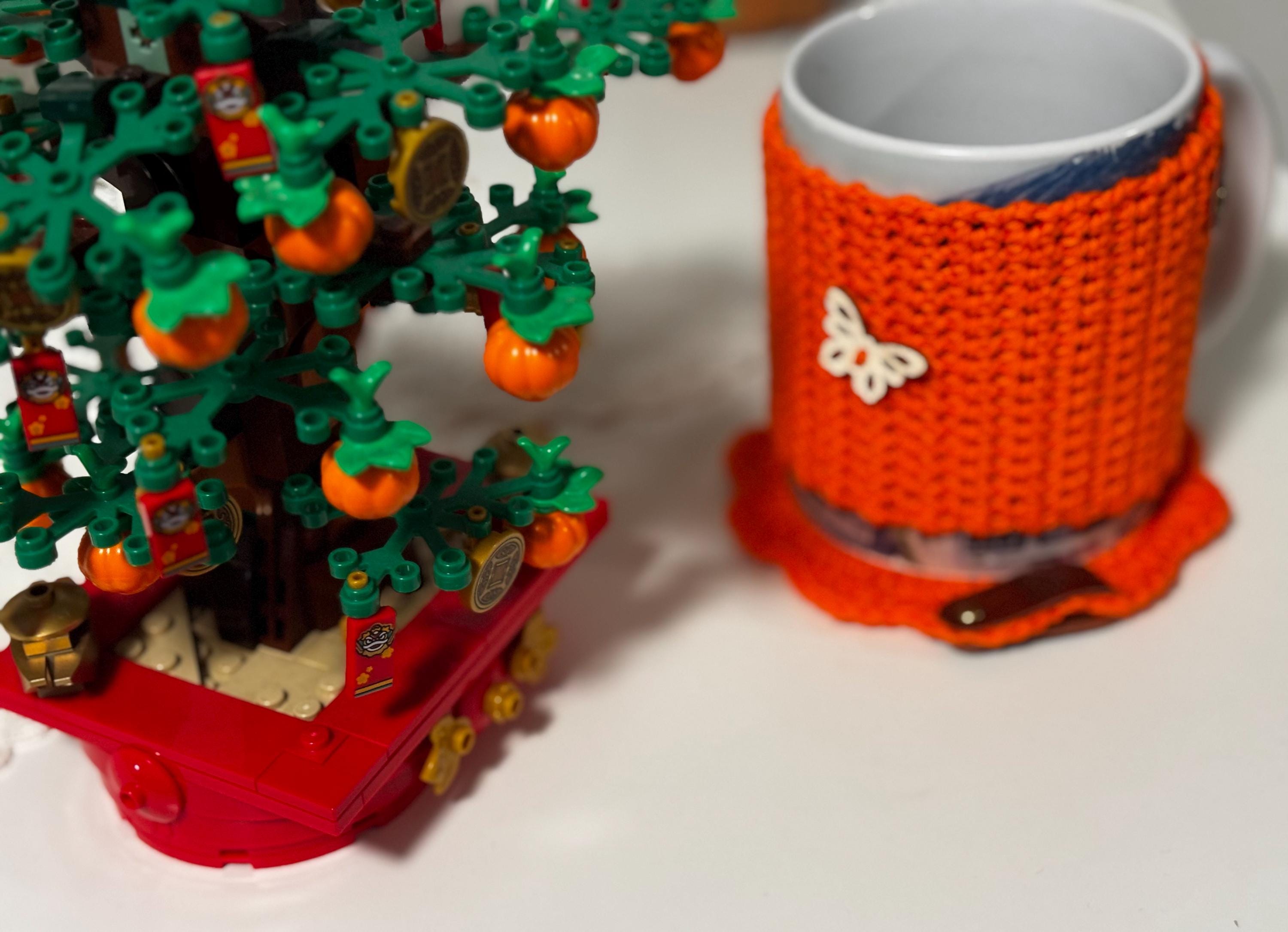 Crochet mug sleeve and coaster set.