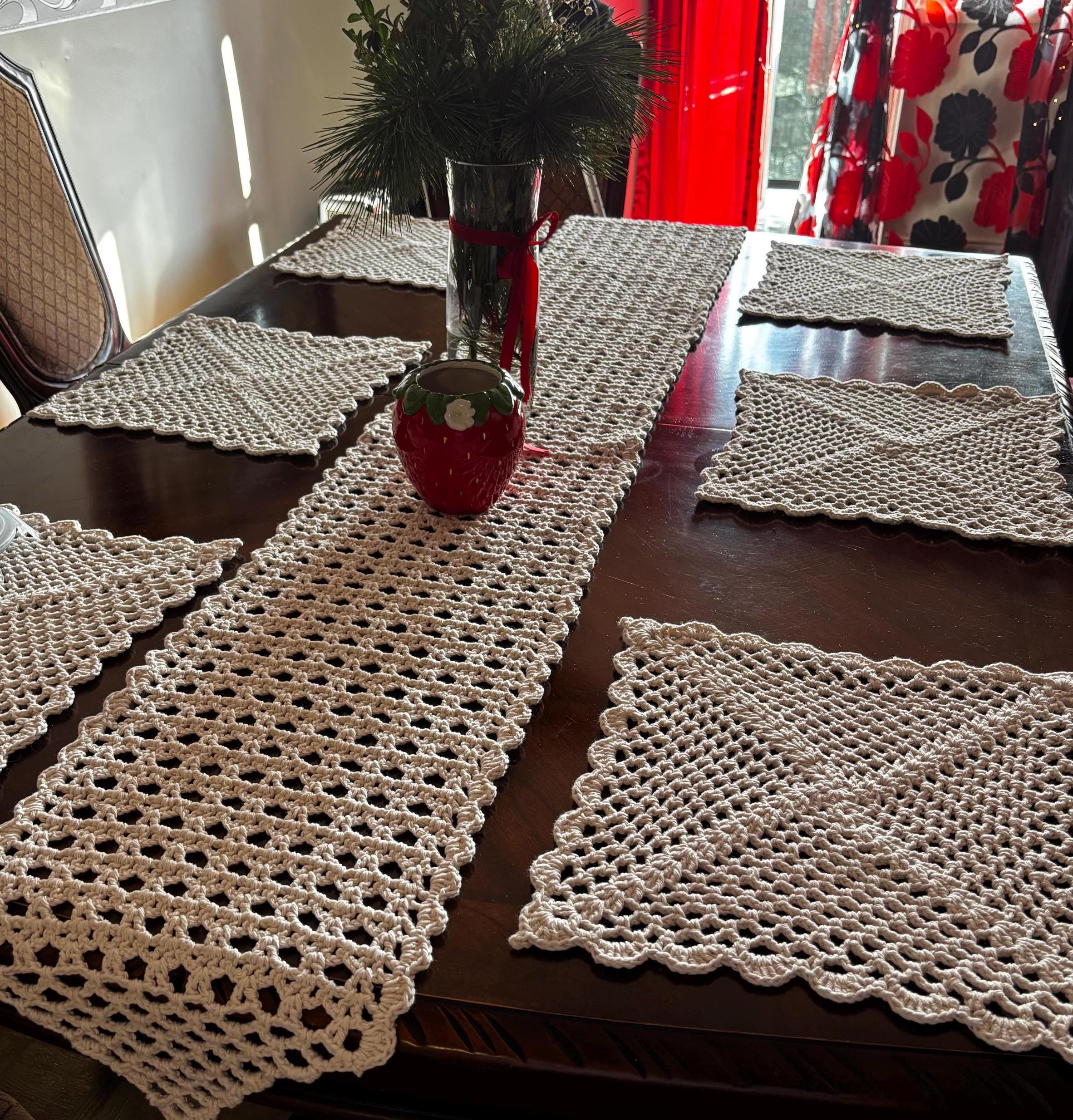 Crochet table runner and placemat set.