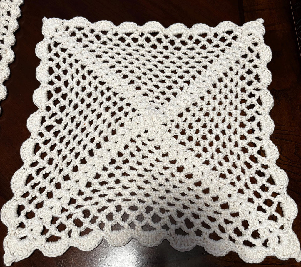 Crochet table runner and placemat set.