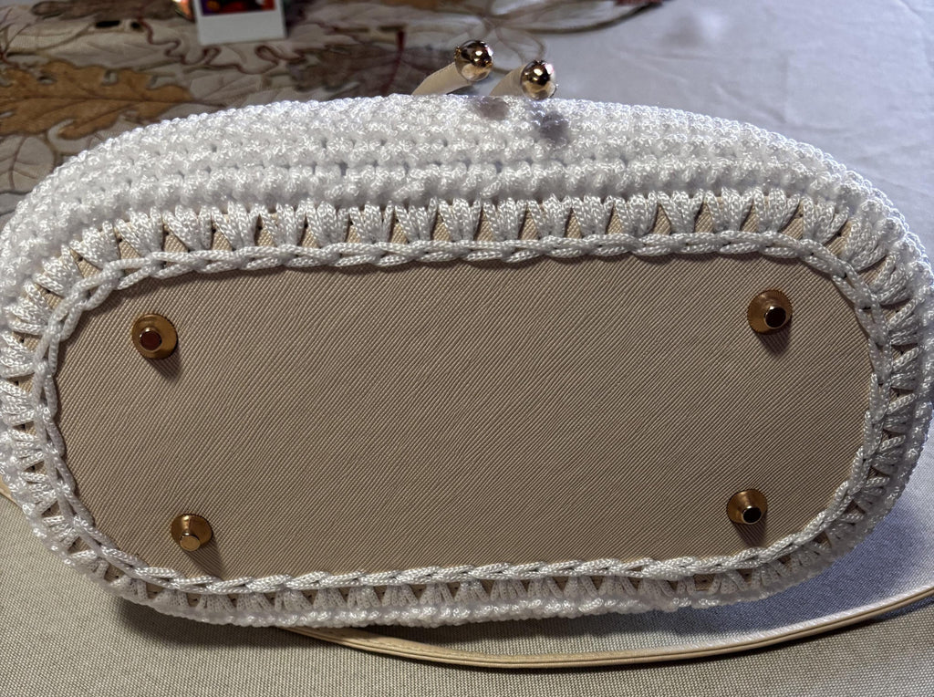 White Crochet Handbag with Leather Straps