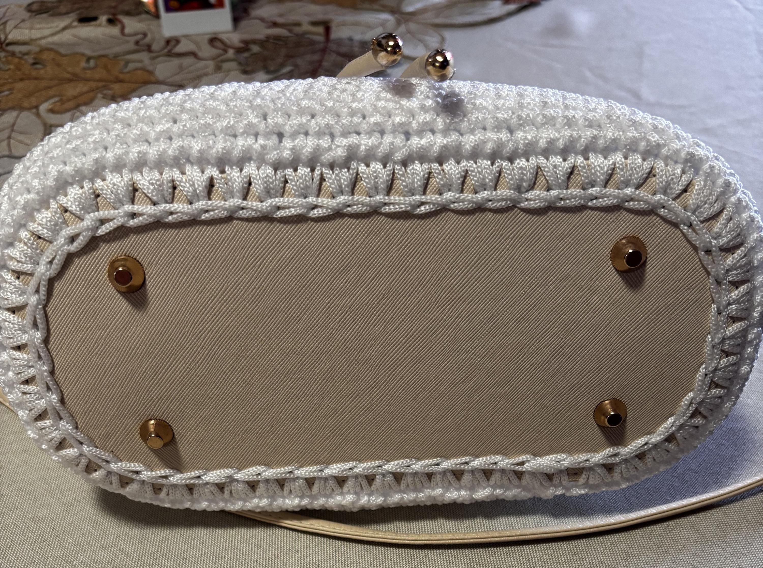 White Crochet Handbag with Leather Straps