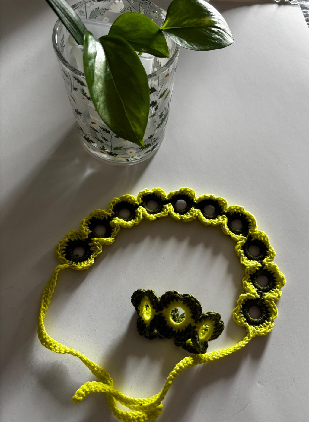 Crochet headband and bracelet set.