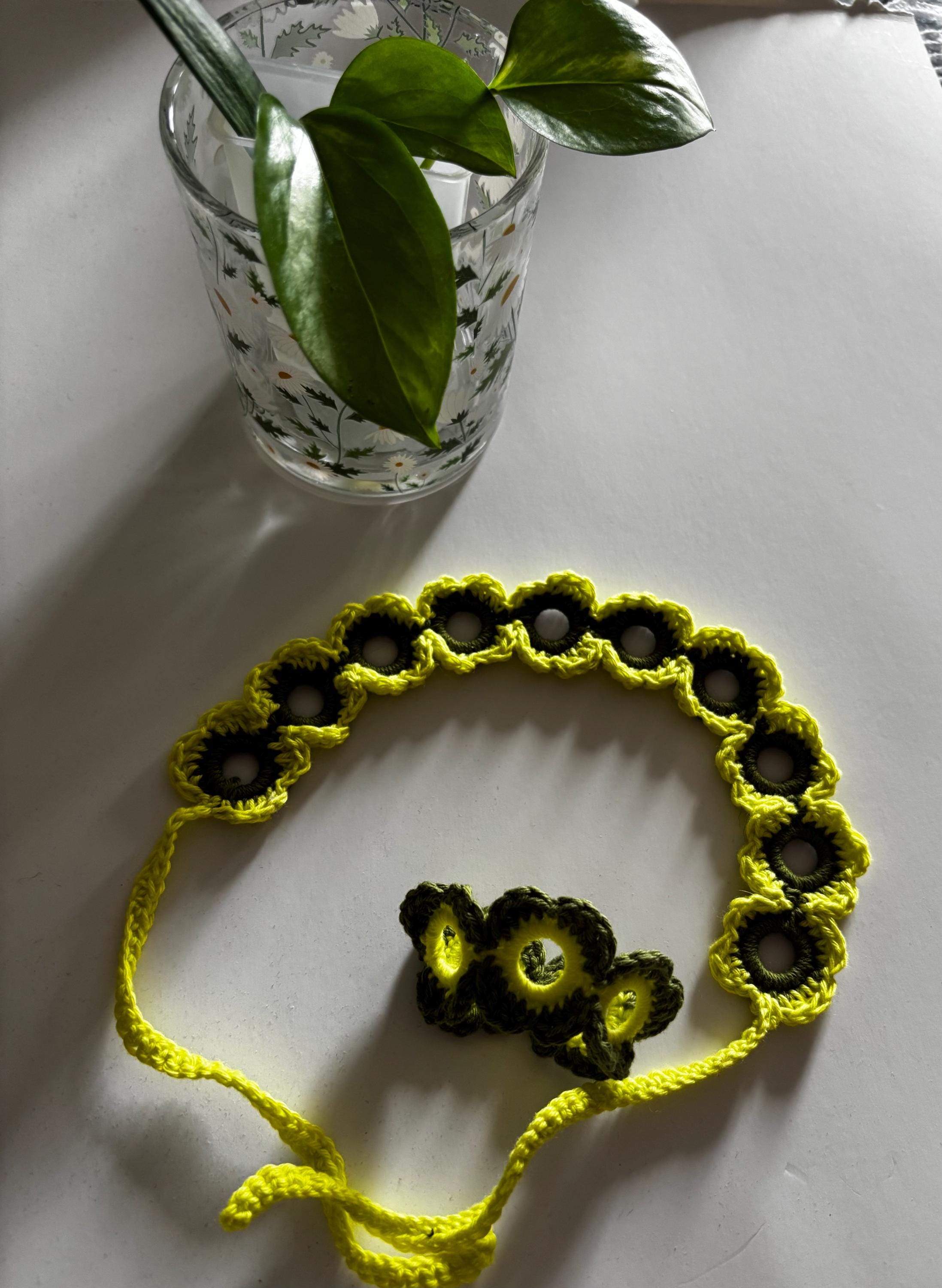 Crochet headband and bracelet set.