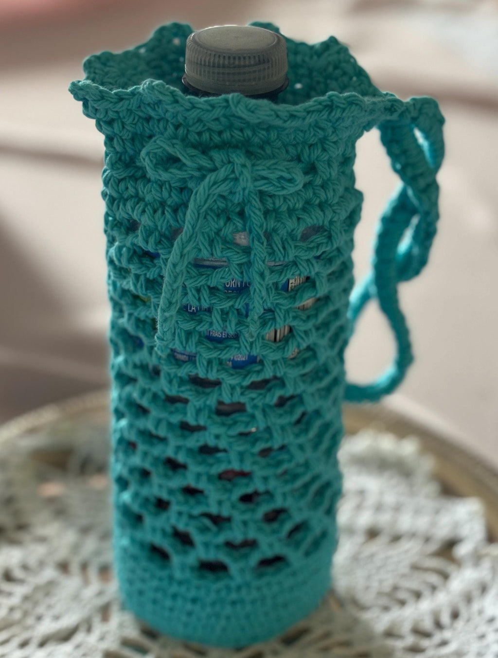 Crochet water bottle holder.