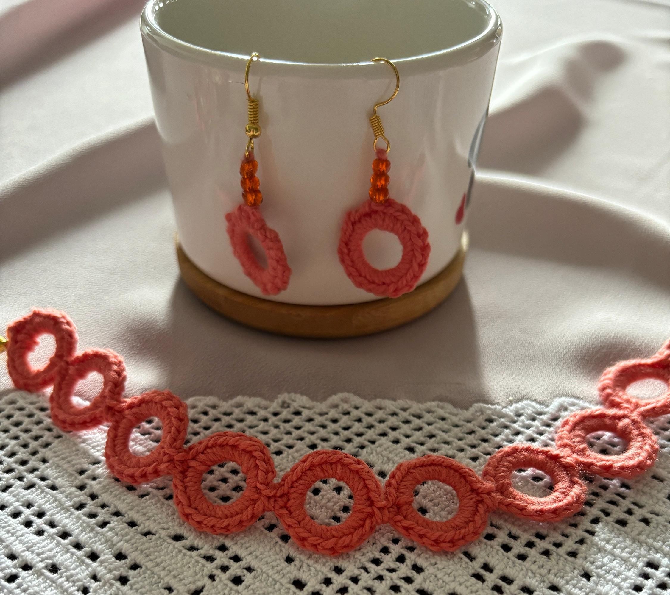 Crochet bracelet and earings set.