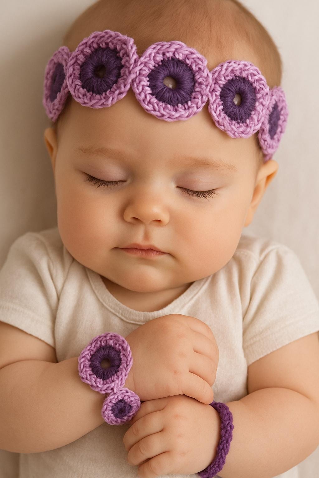 Crochet headband and bracelet set.