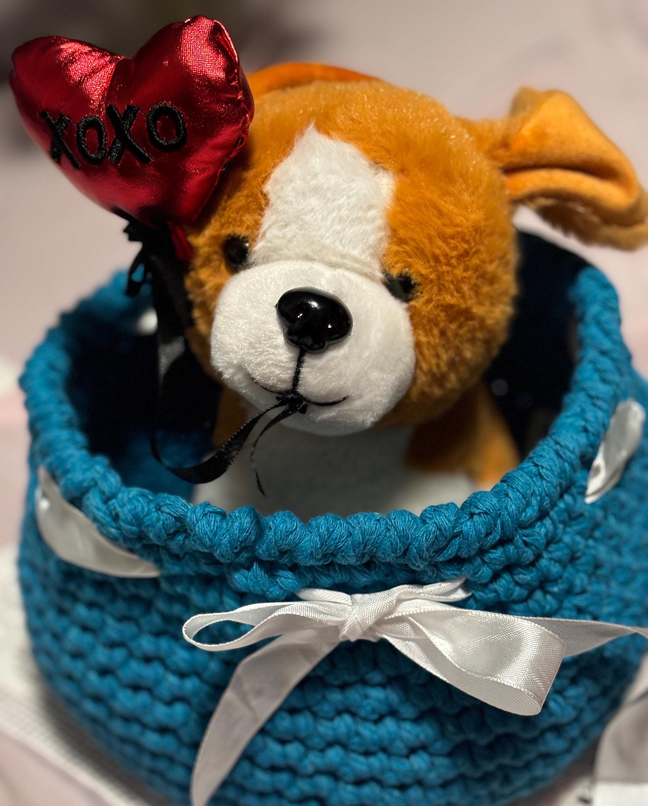 Crochet Basket with White Bow: Macrame Cord Basket