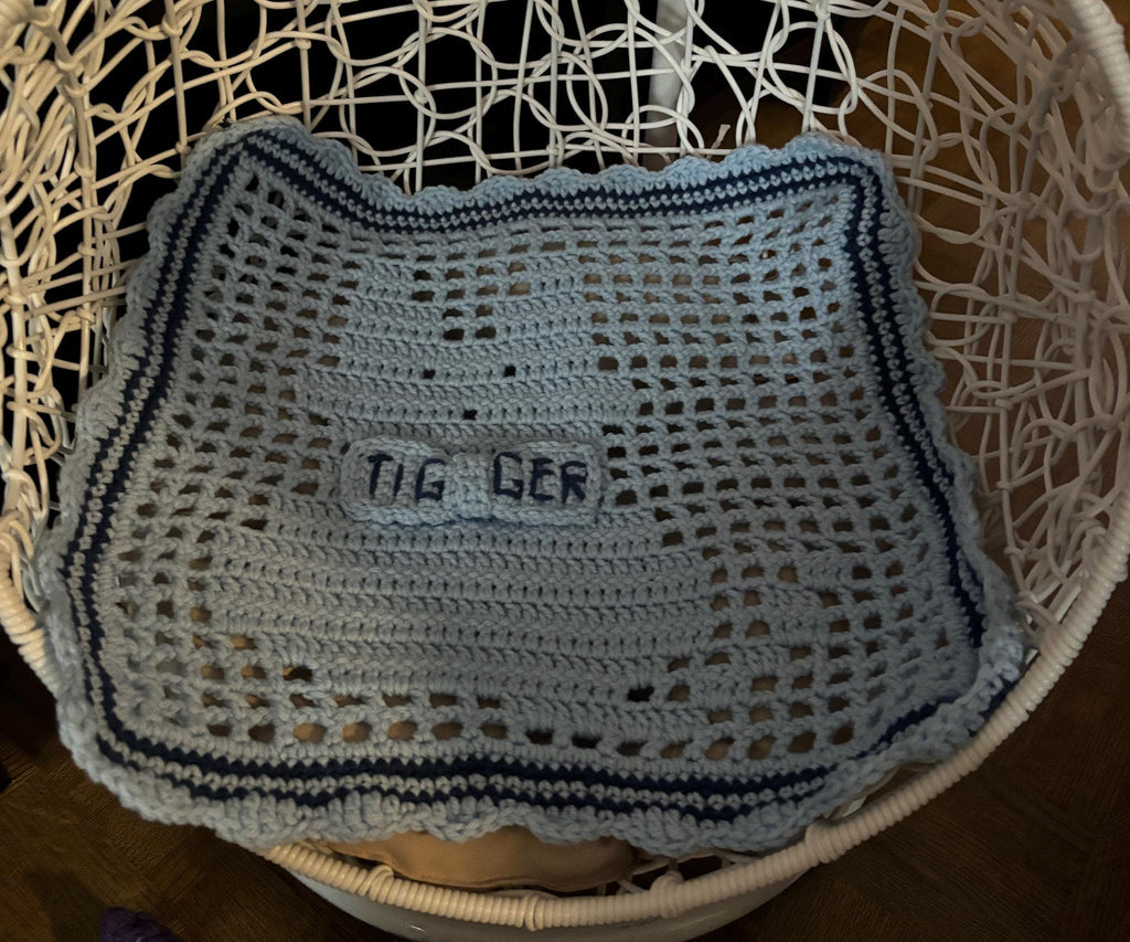 Crochet pet blanket.