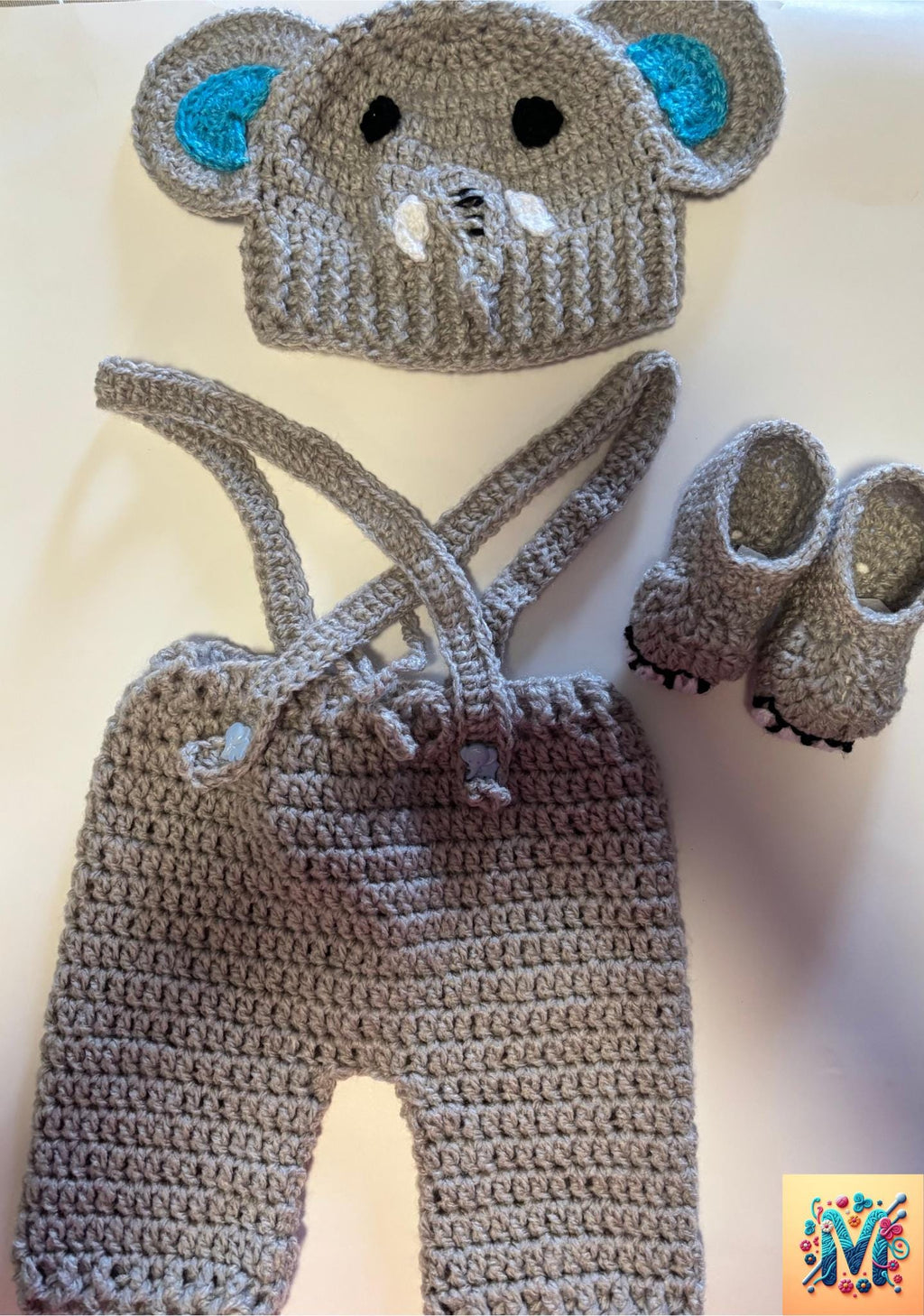 Crochet Elephant baby set.