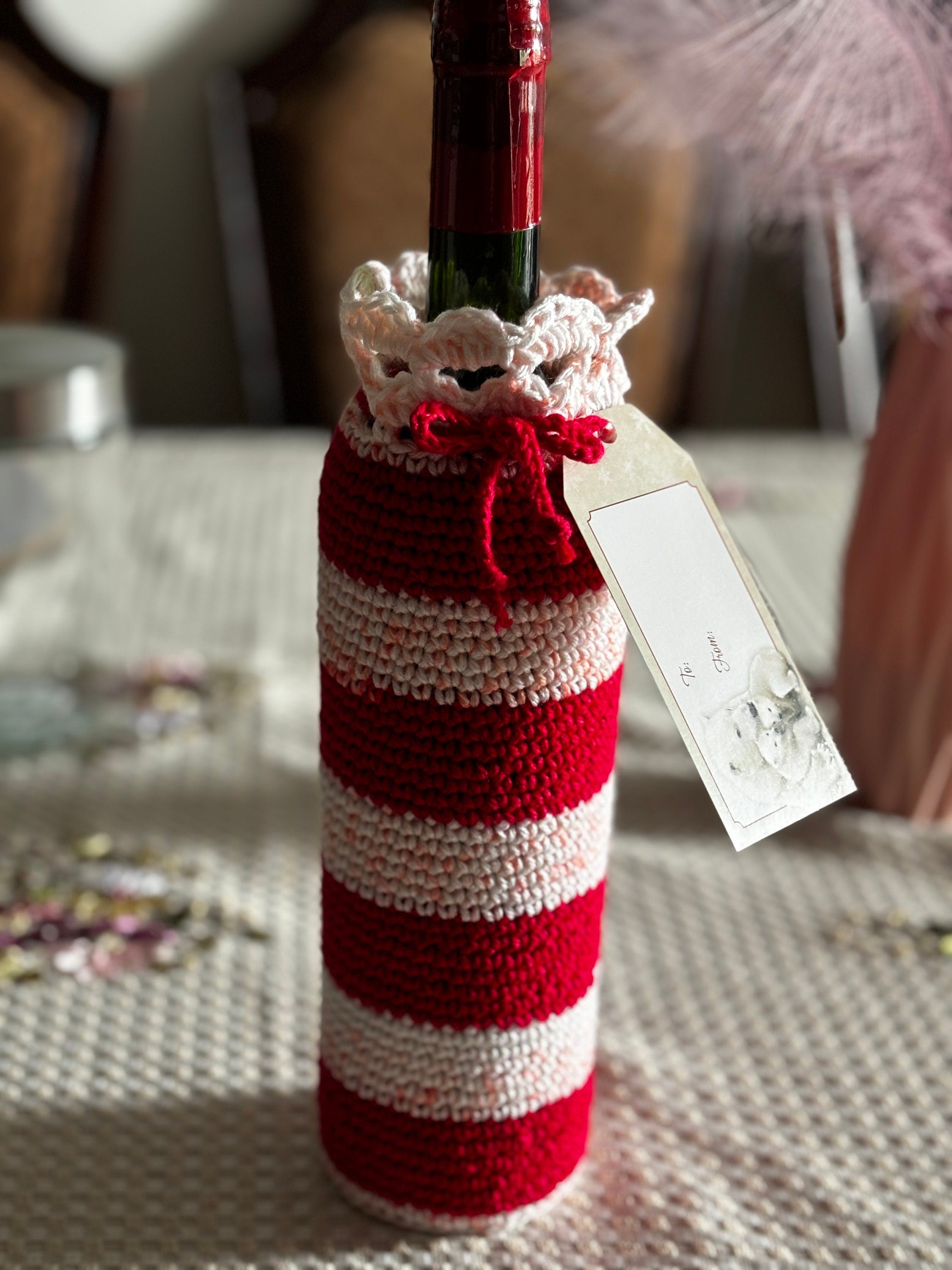 Crochet wine bottle sleeve.