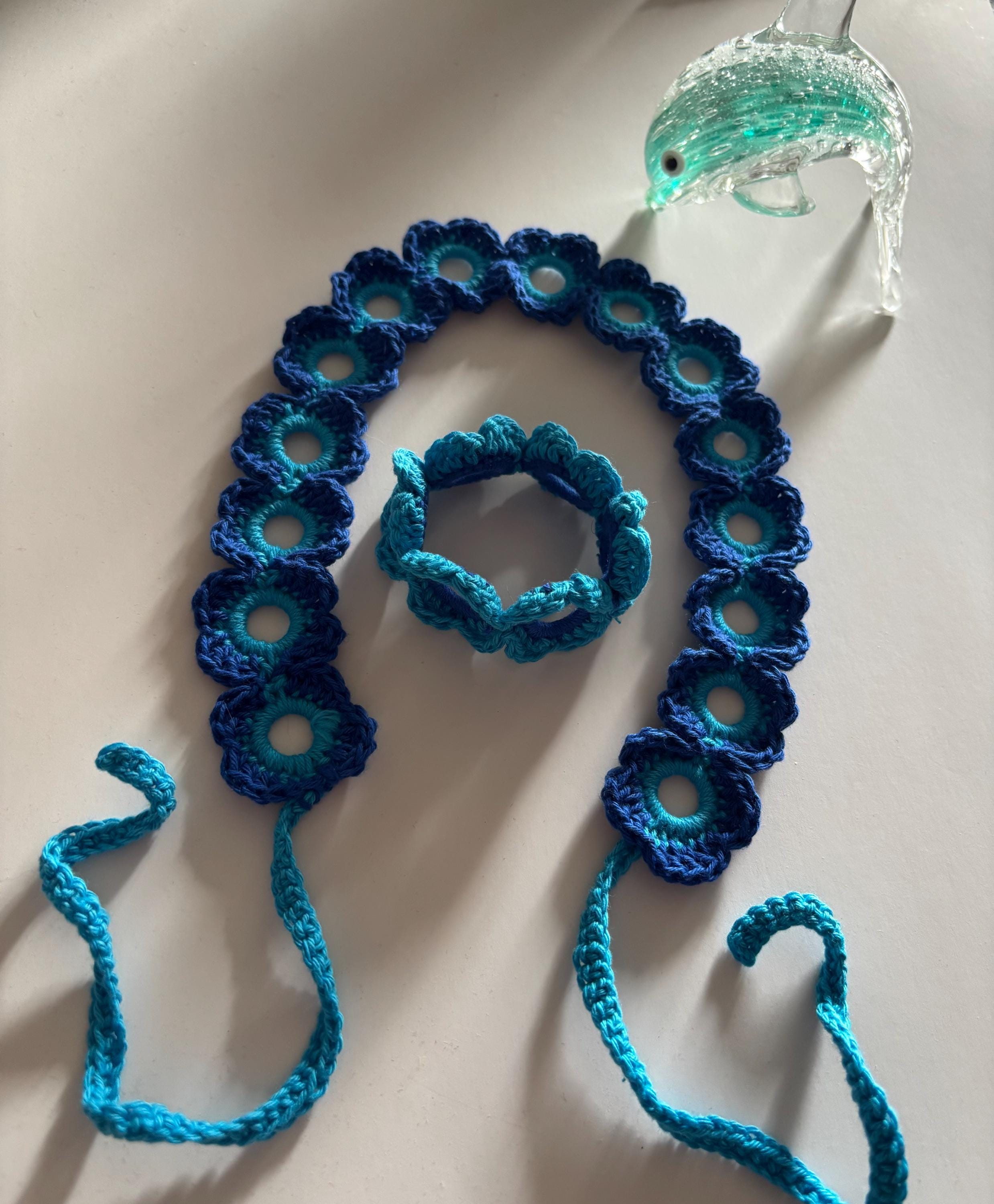 Crochet headband and bracelet set.