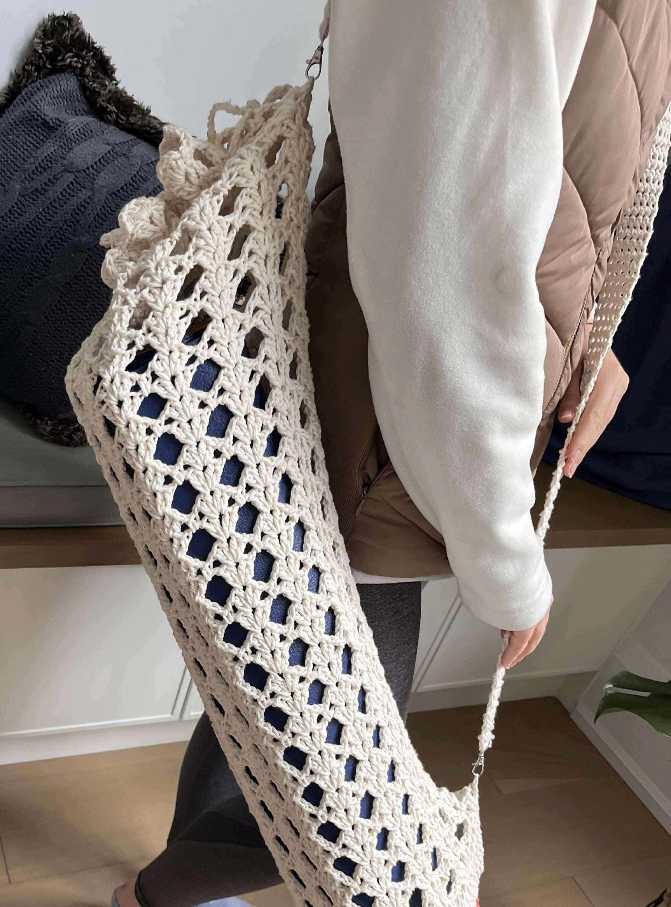 Crochet yoga mat bag.