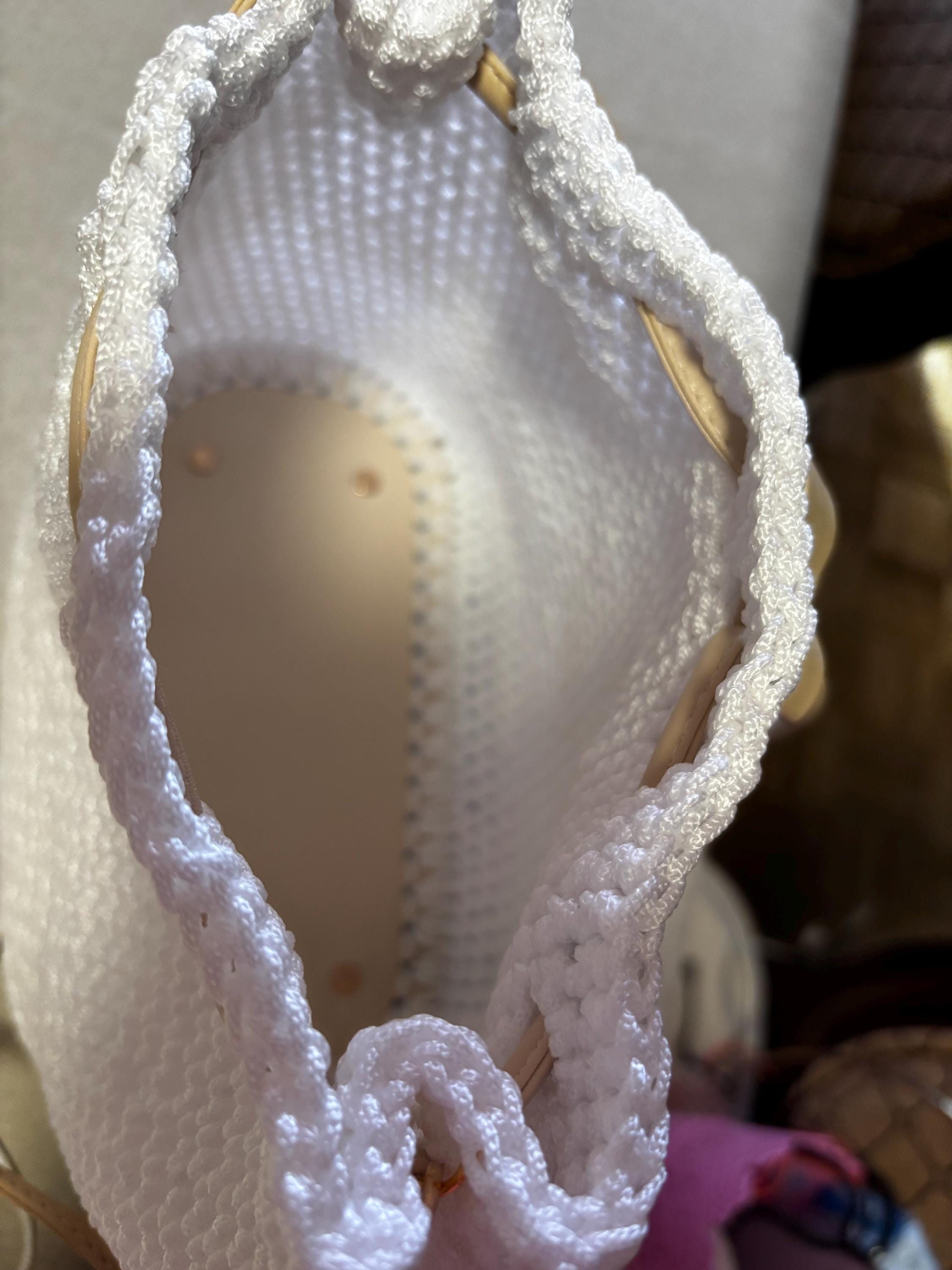 White Crochet Handbag with Leather Straps