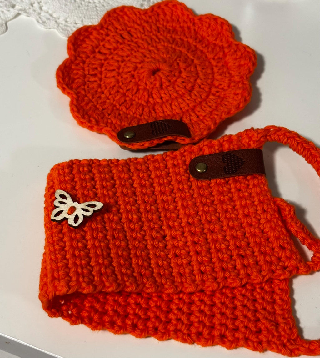Crochet mug sleeve and coaster set.