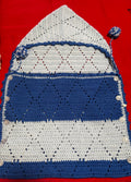Crochet baby hooded envelope blanket.