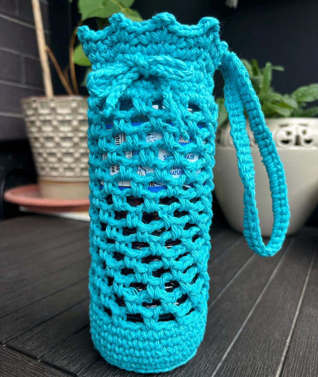 Crochet water bottle holder.