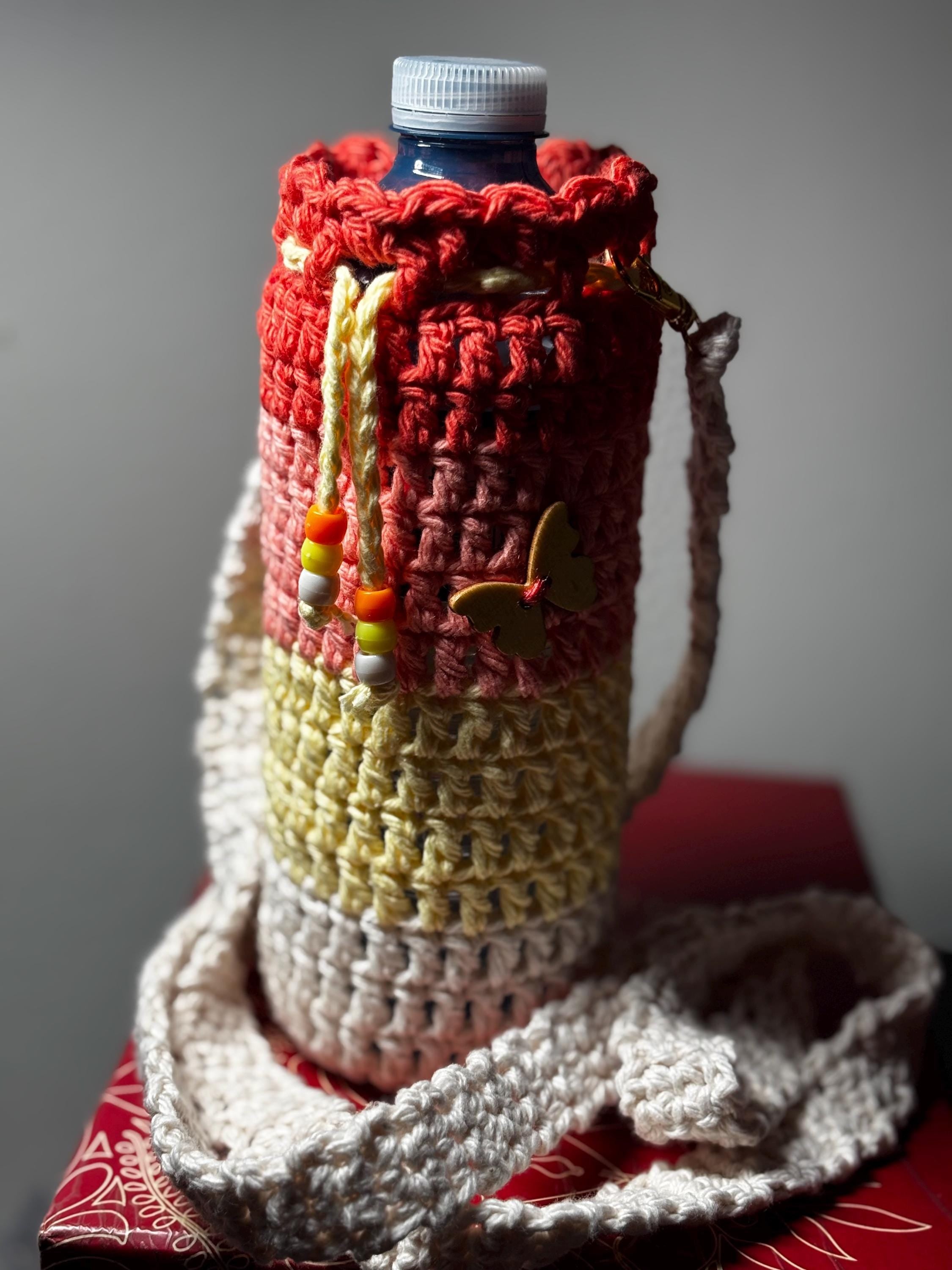 Crochet water bottle holder.
