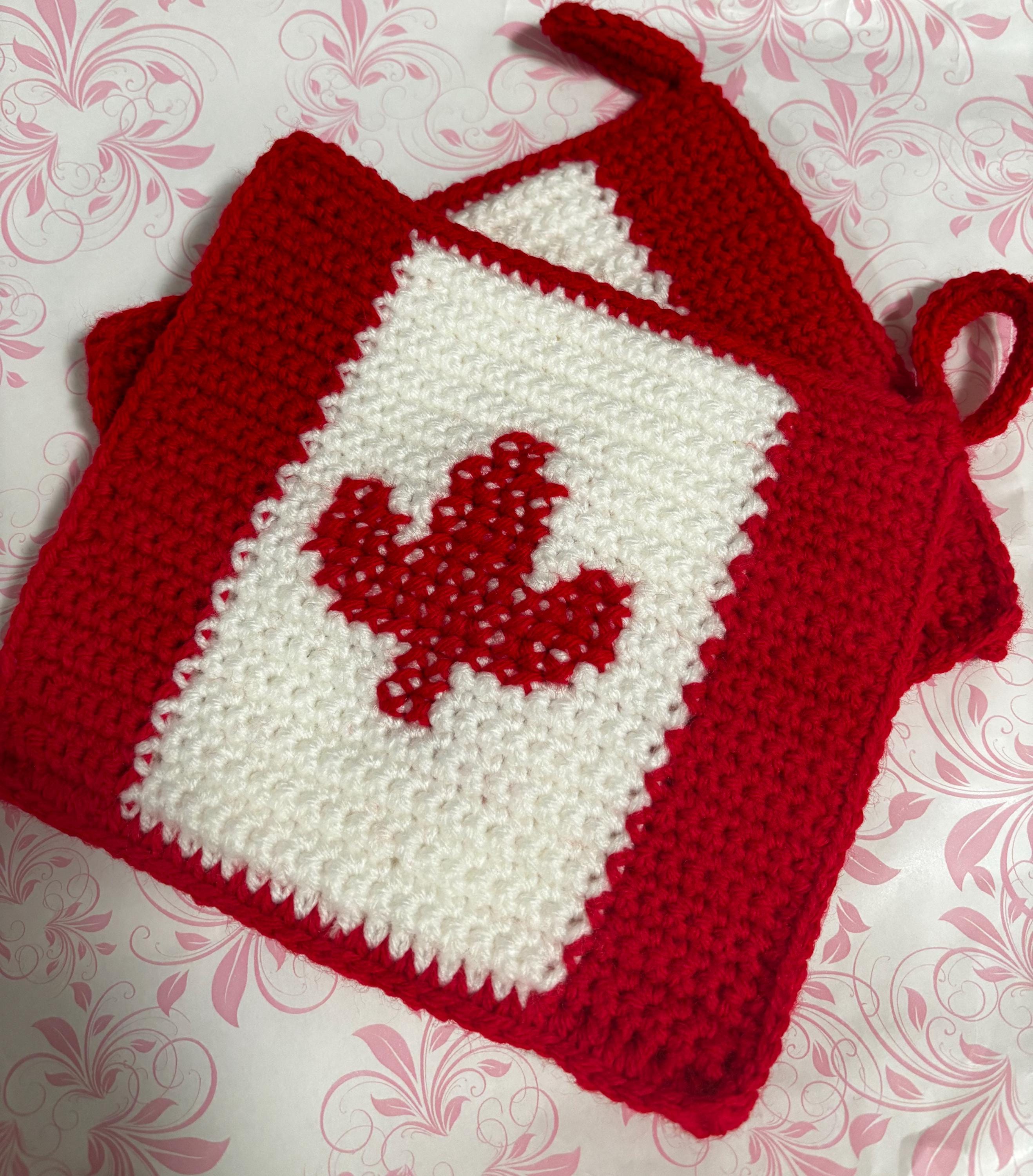 Canadian flag crochet pot holders.