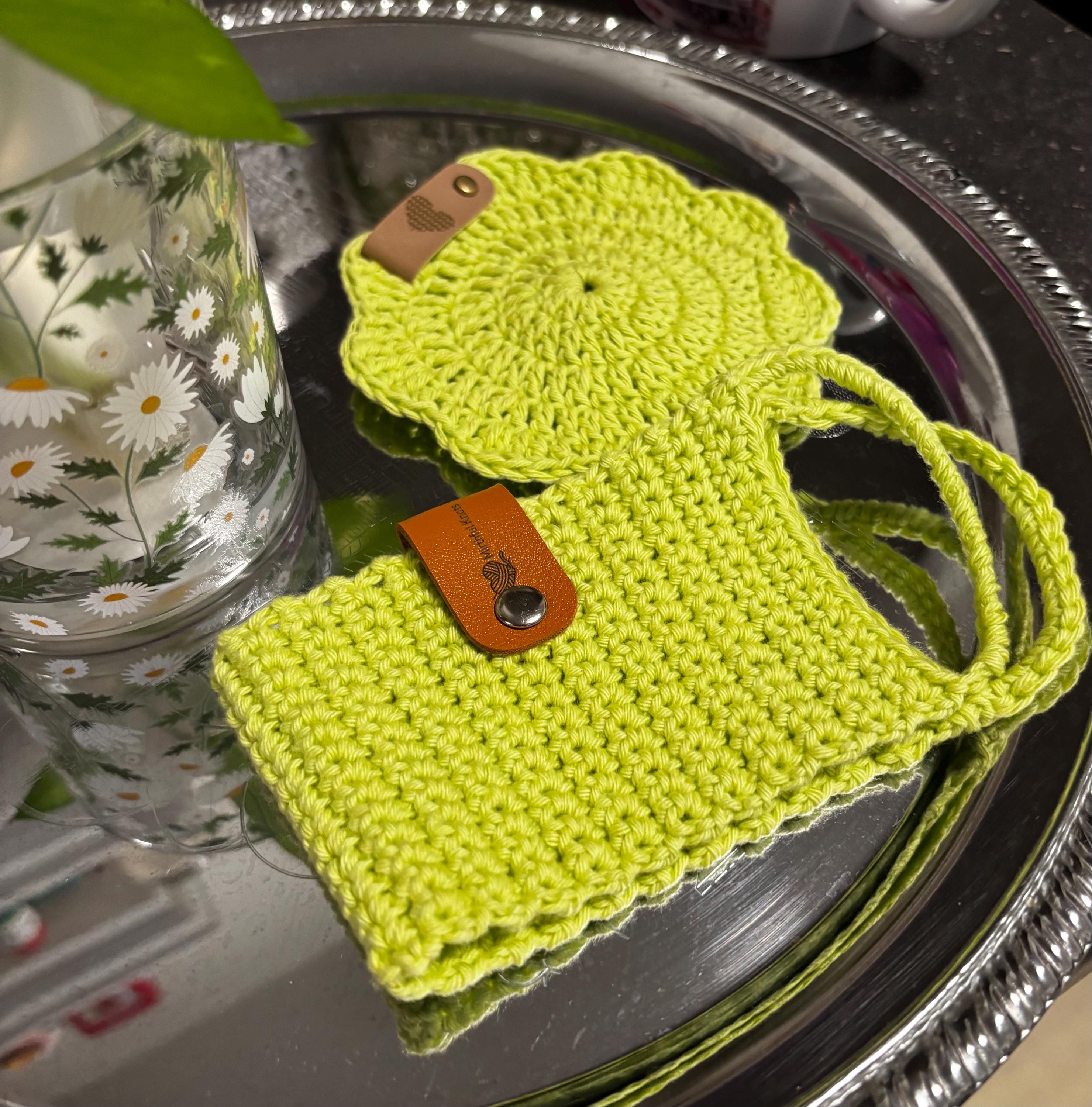 Crochet mug sleeve and coaster set.