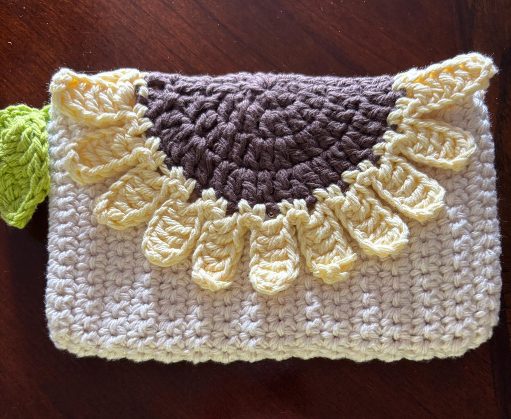 Crochet sunflower wallet.