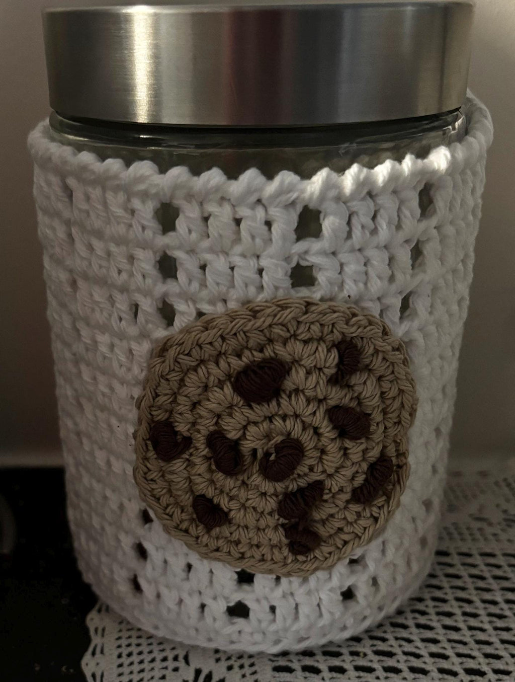 Crochet cookie jar cover.