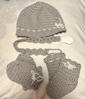 Crochet baby hat, mittens and socks set.