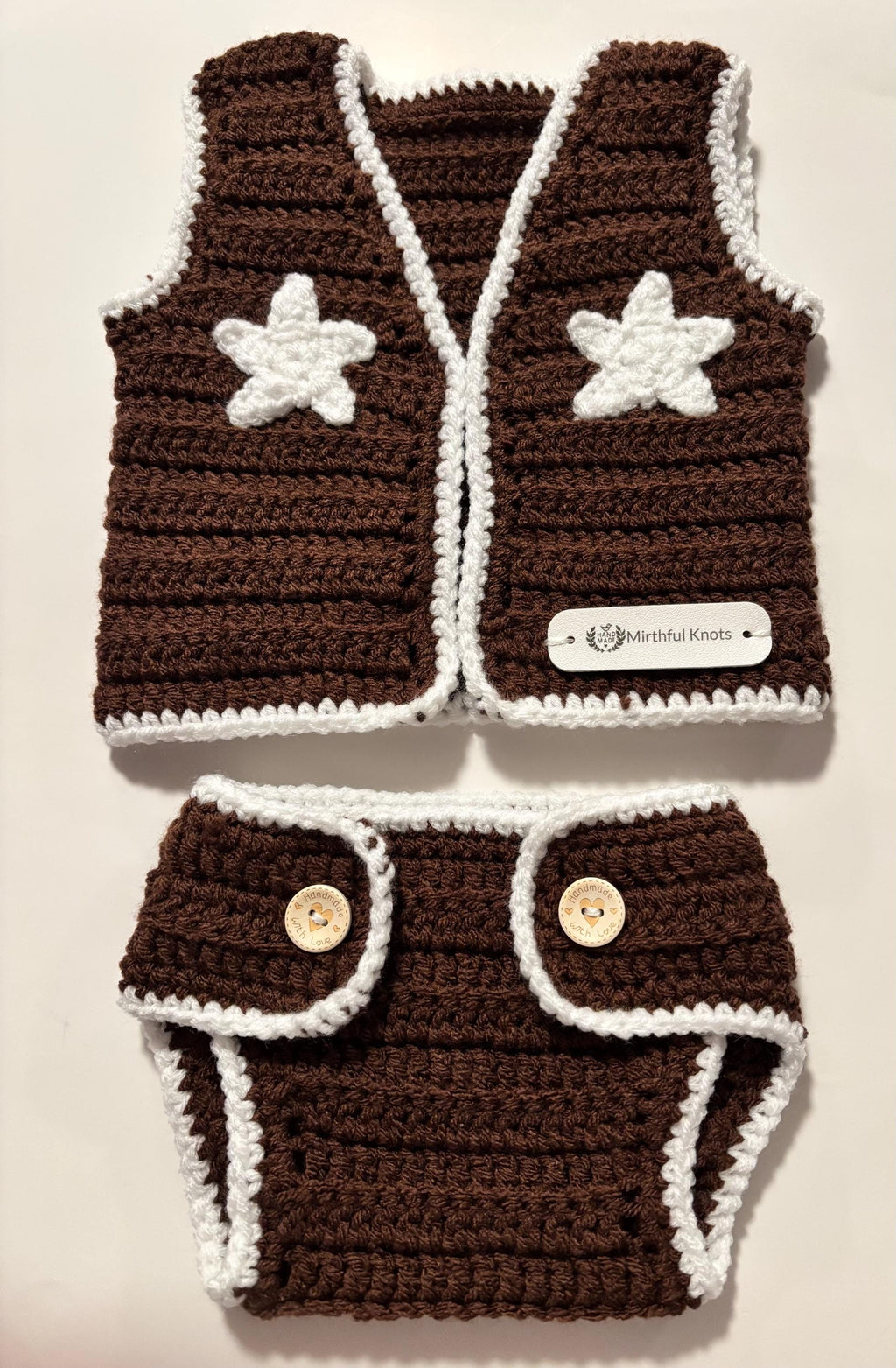 Crochet cowboy baby set.