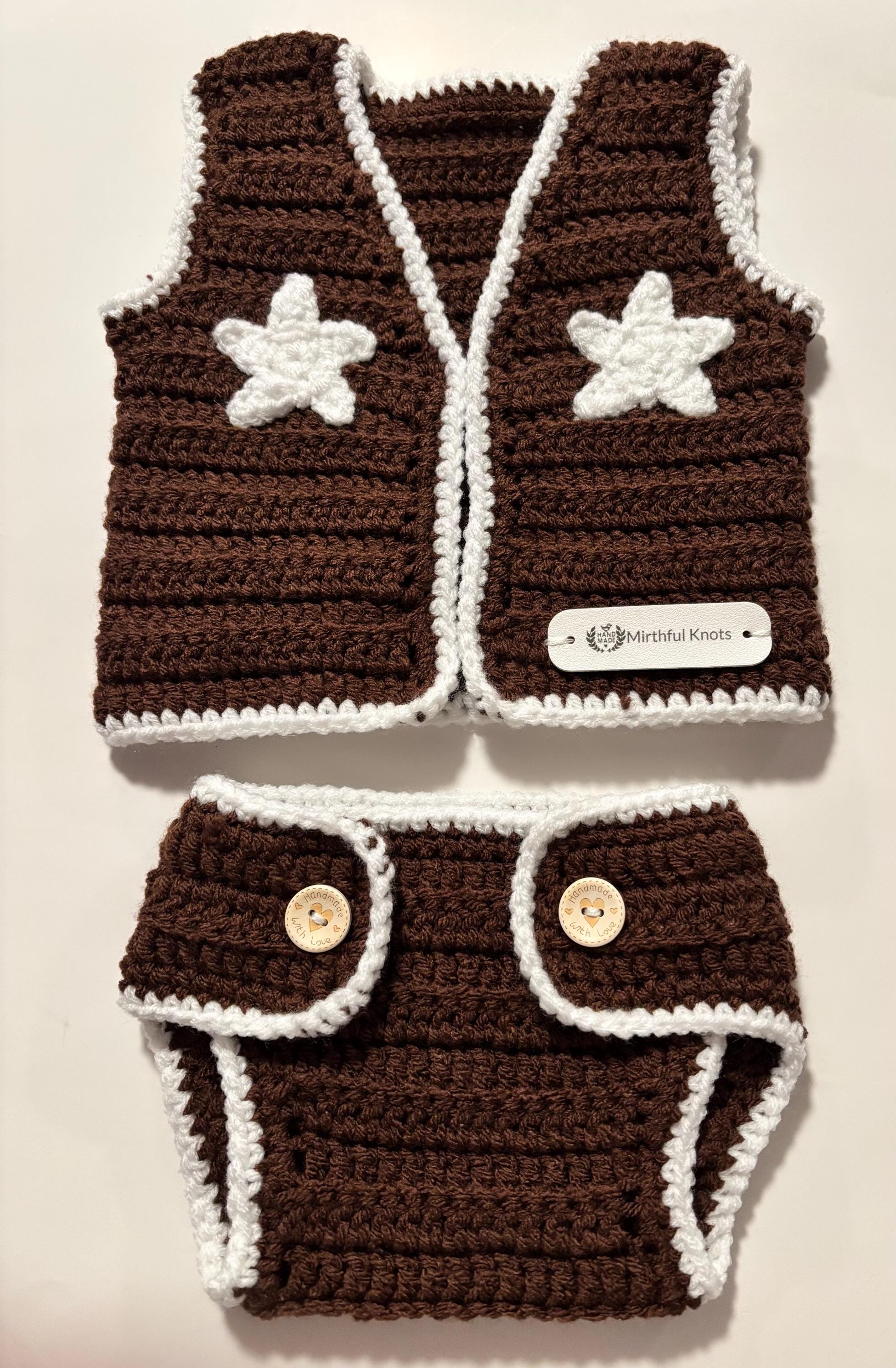 Crochet cowboy baby set.
