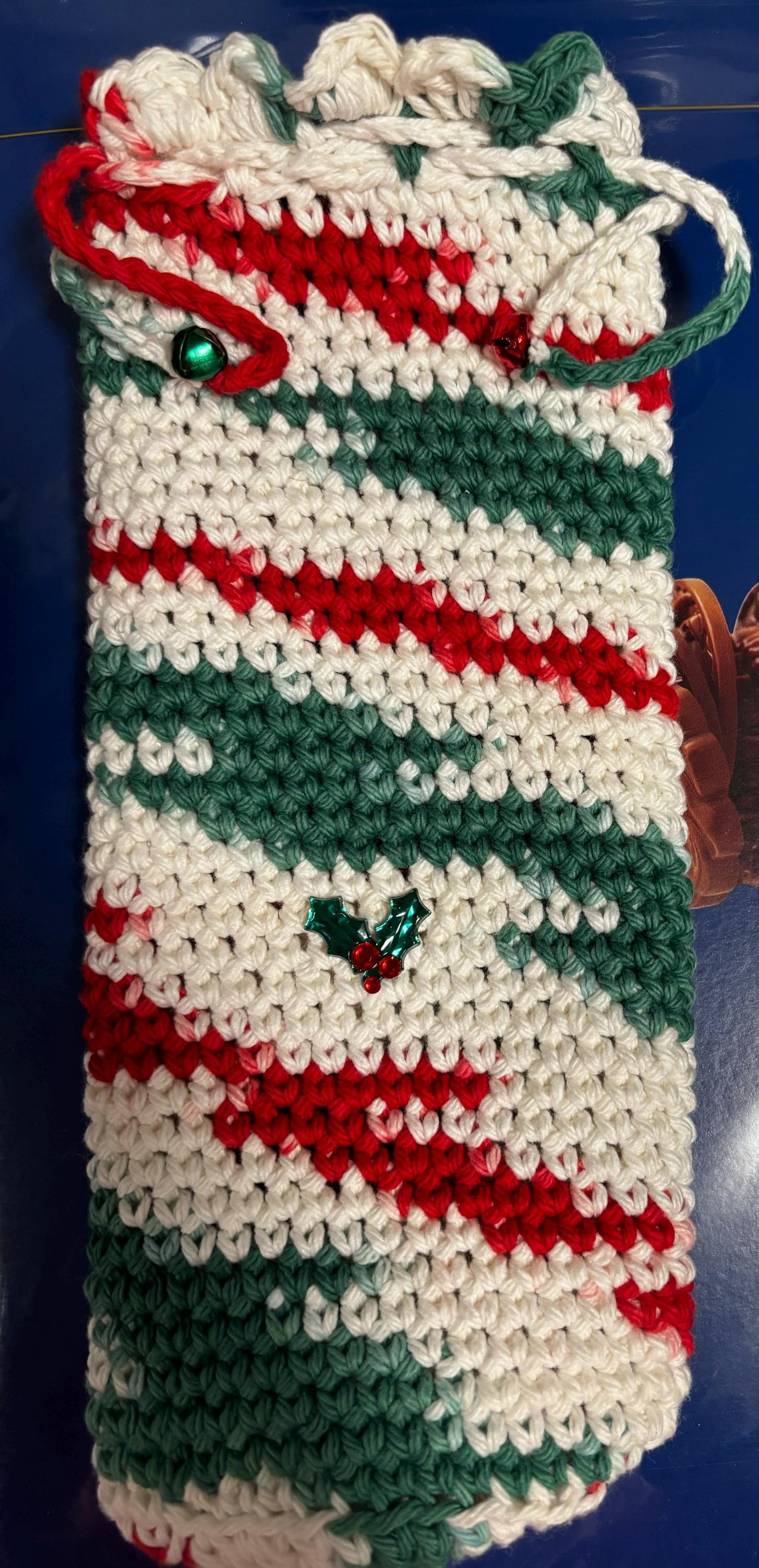 Crochet wine bottle sleeve.