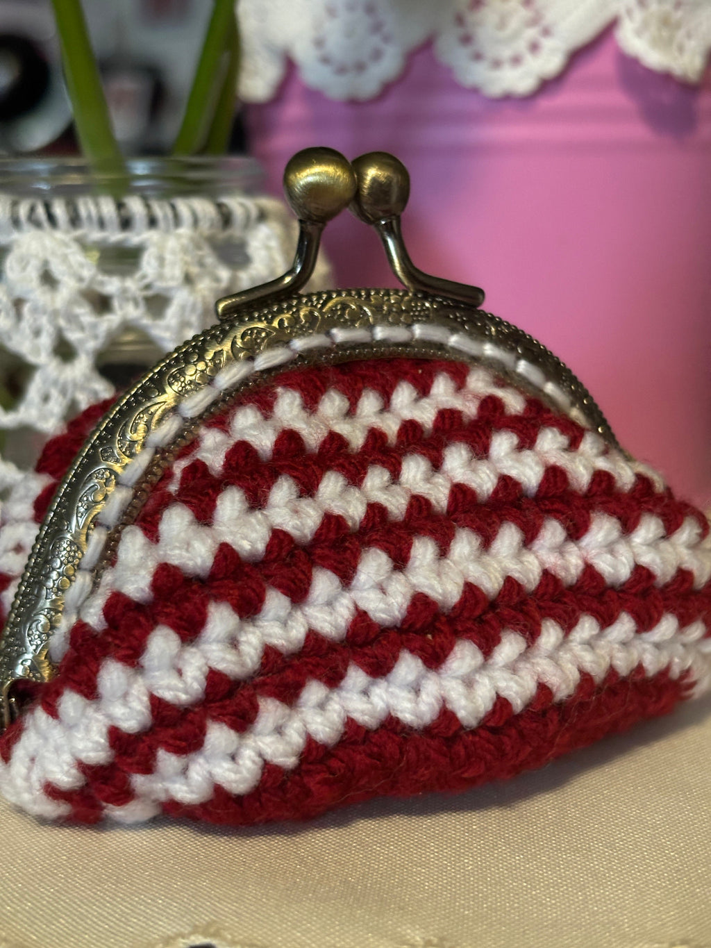 Crochet coin purse.