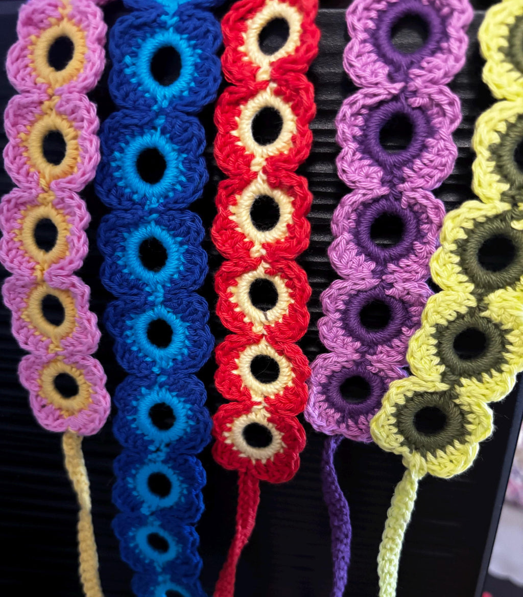 Crochet headband and bracelet set.