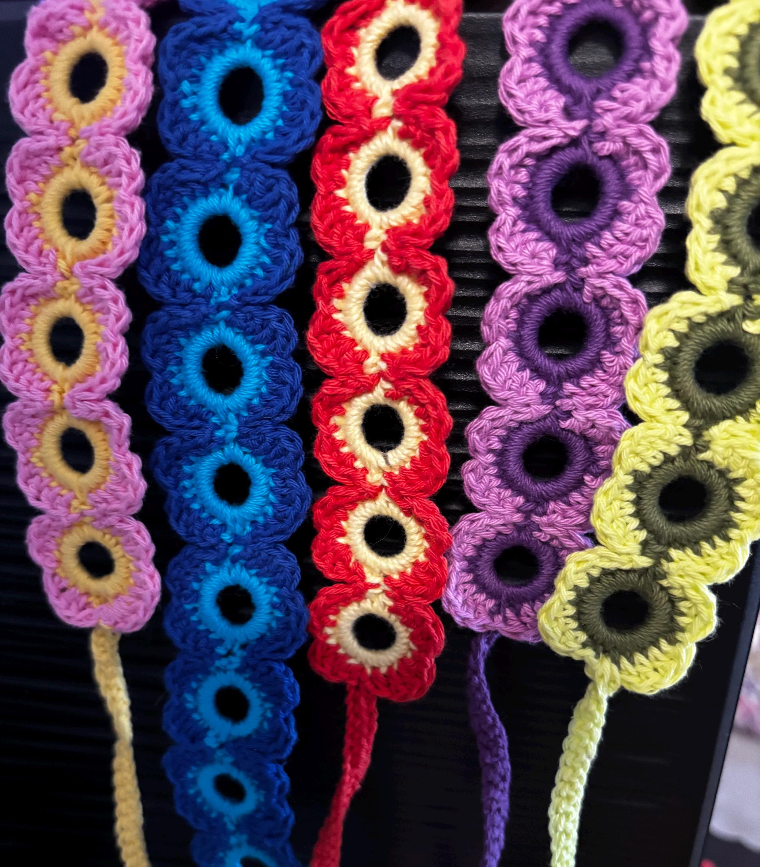 Crochet headband and bracelet set.