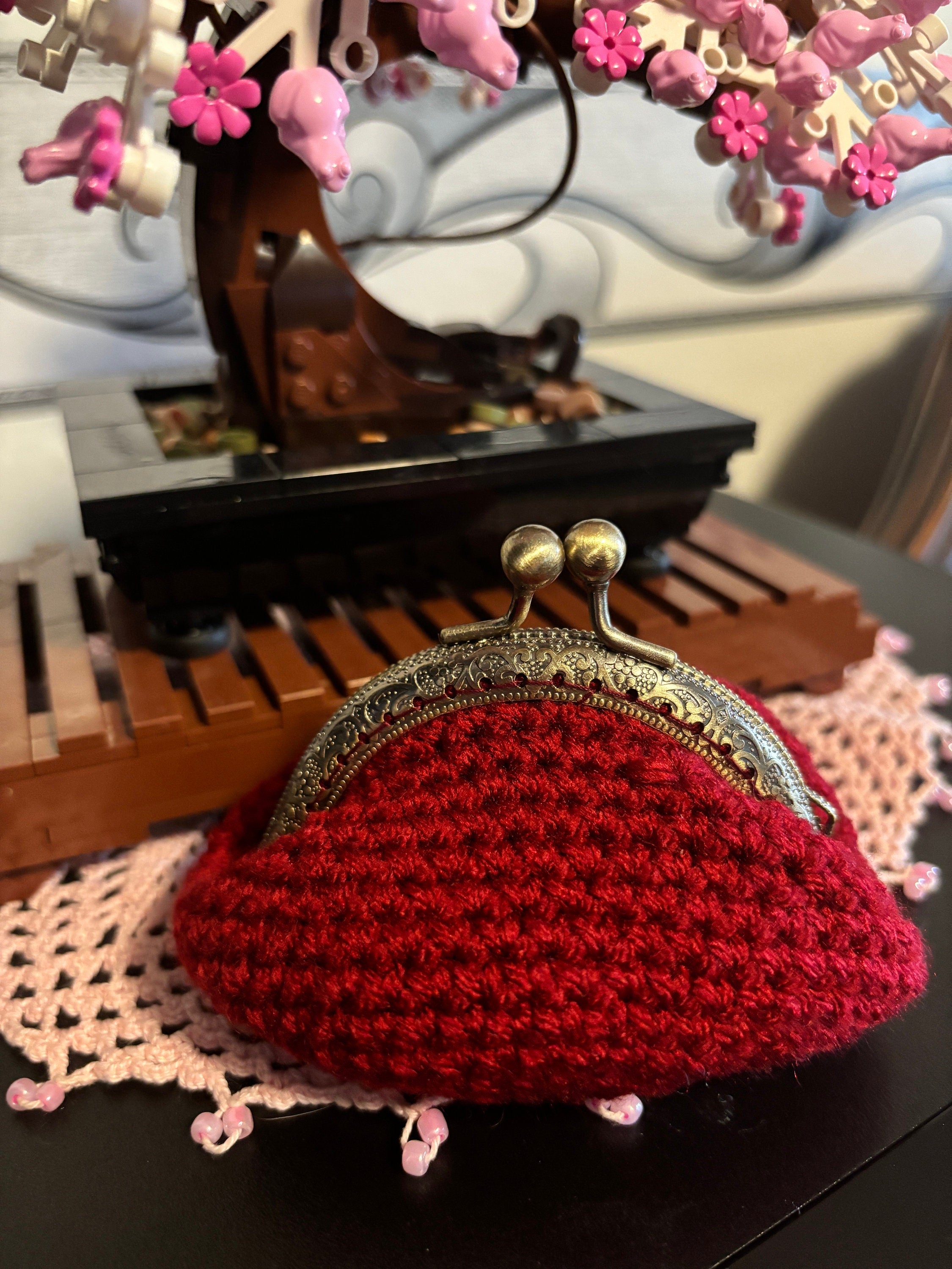Crochet coin purse.