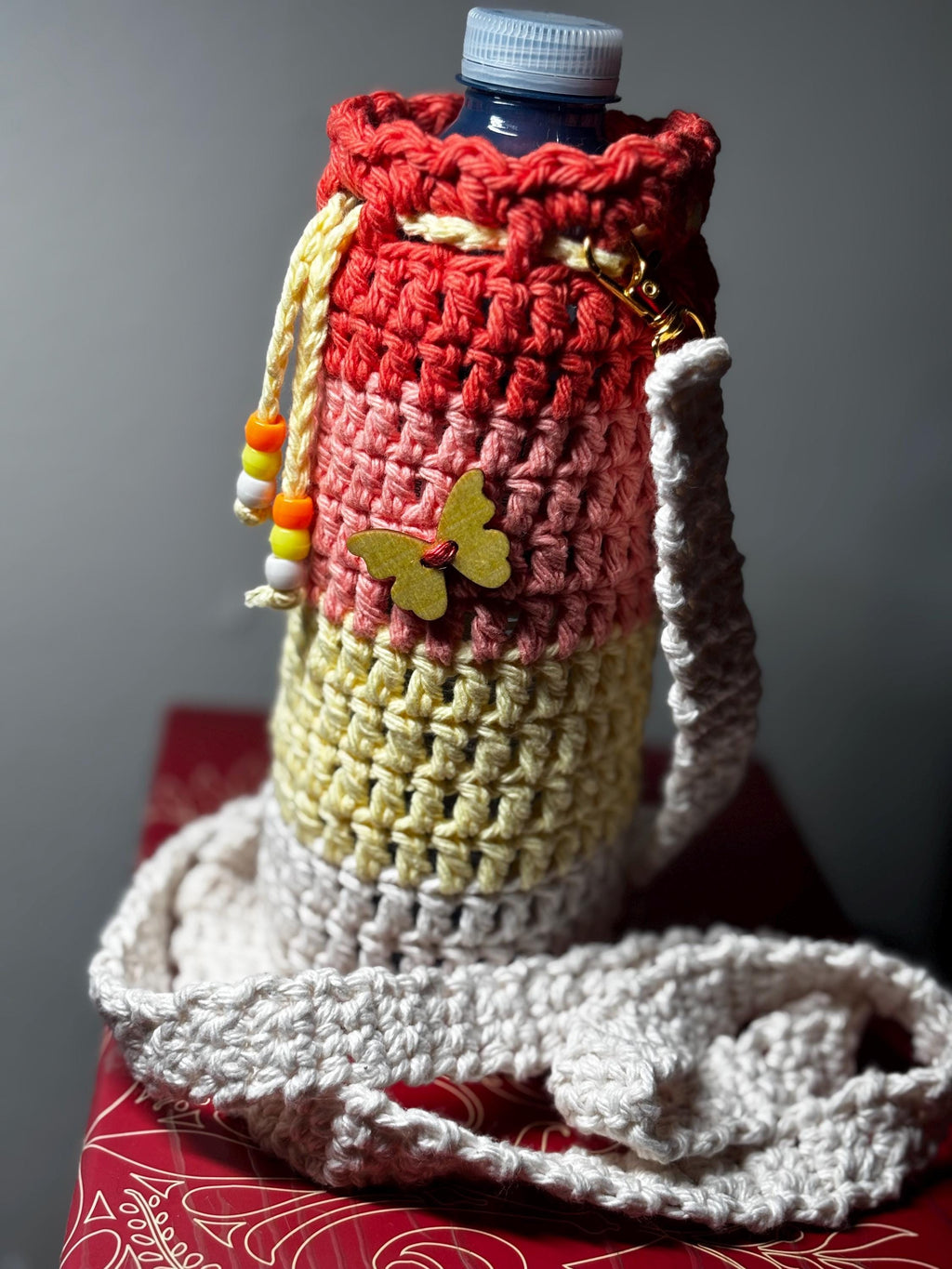Crochet water bottle holder.