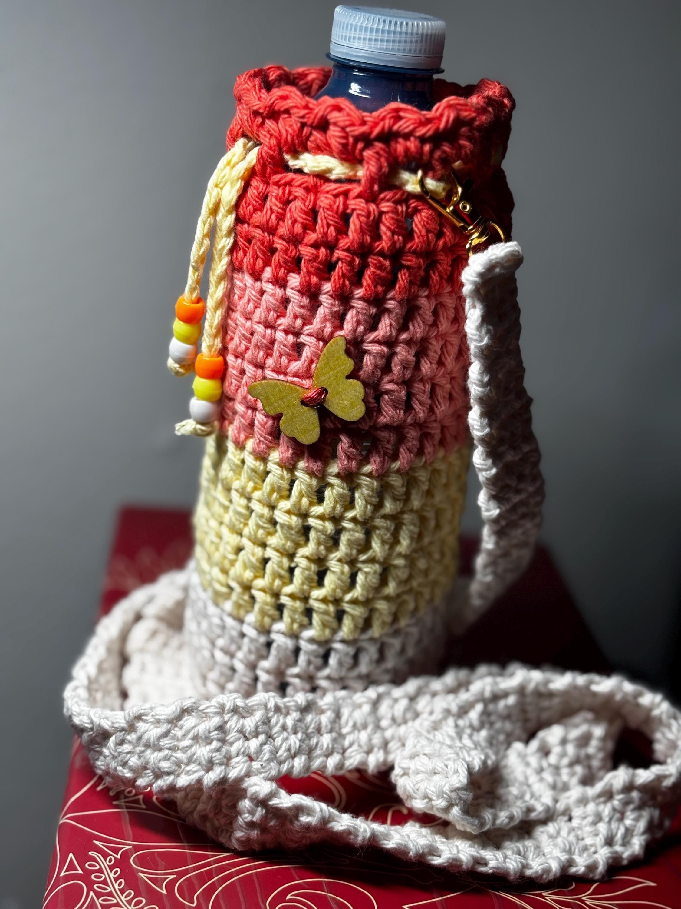 Crochet water bottle holder.