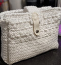 Crochet Handbag: White Knit Purse - 28x9x20cm