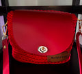 Red Crochet Crossbody Bag: T-Shirt Yarn, Leather Base