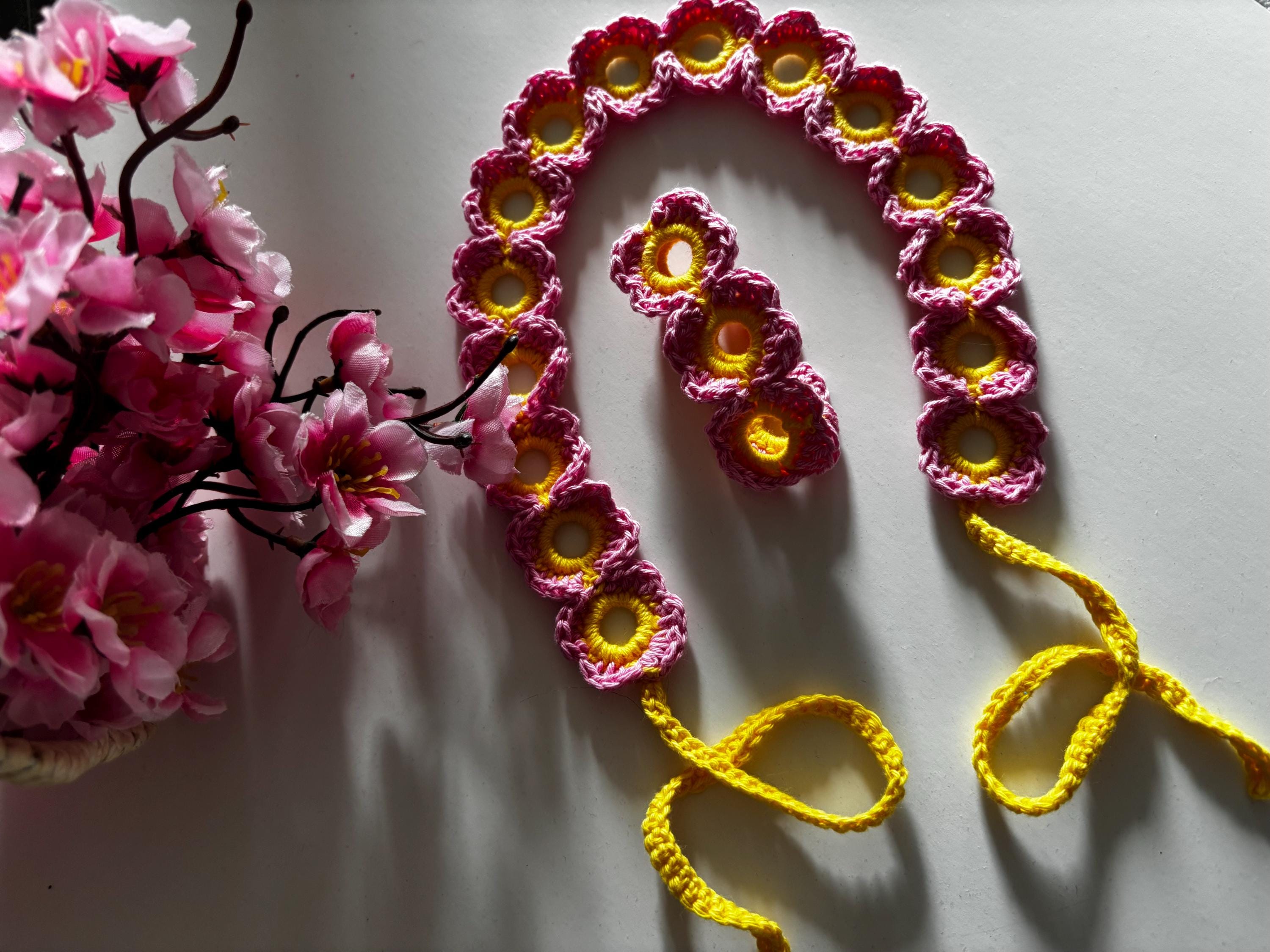 Crochet headband and bracelet set.