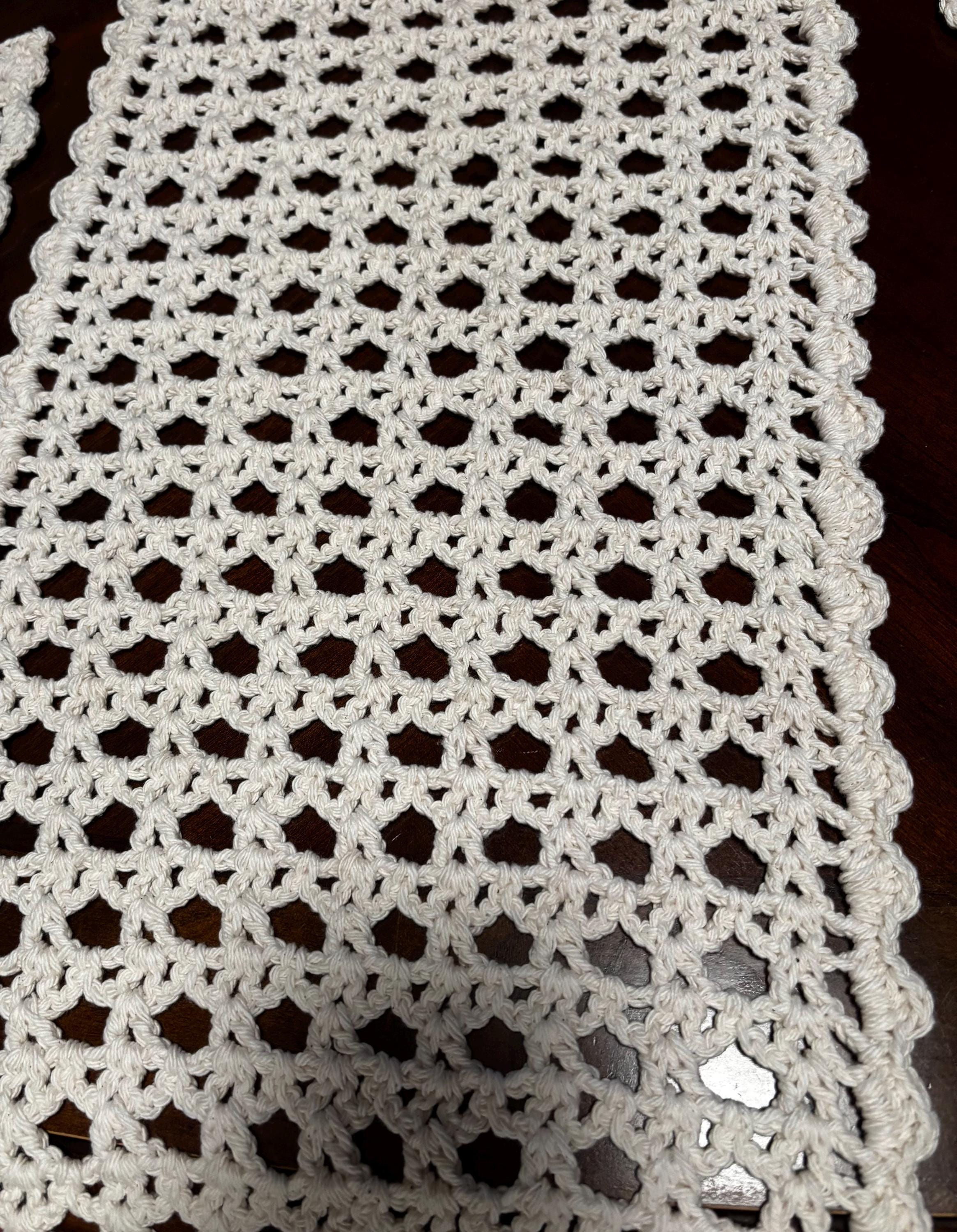 Crochet table runner and placemat set.